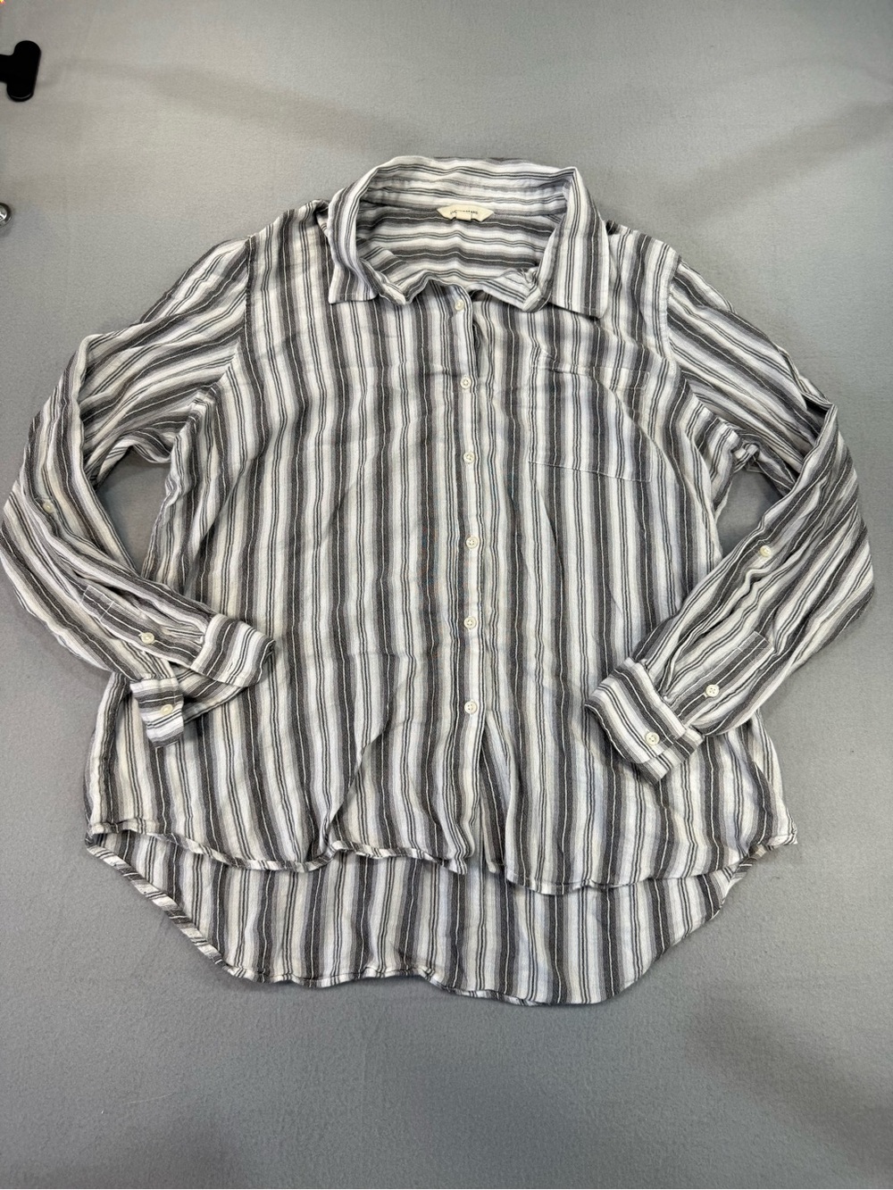 Lucky Brand Women's Striped Button-Down Shirt - Gray & White lightweight viscose